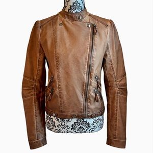 Alter’d State Womens Moto Style Brown Faux Leather Jacket Size M